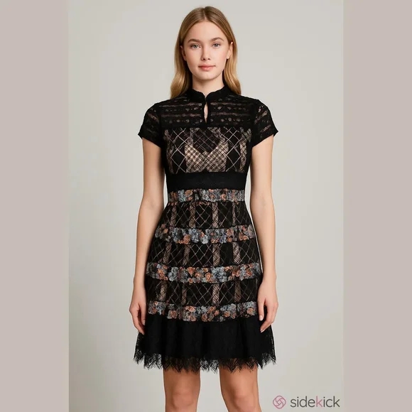 chinese dress ladies Leith Black Lace Spaghetti Strap Mini Dress
